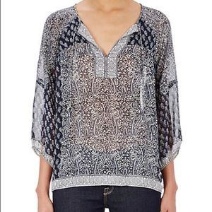 Ulla Johnson boho silk blouse size 6 Blue paisley